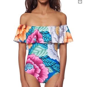 One Piece Tropical Off The Shoulder Swimsuit